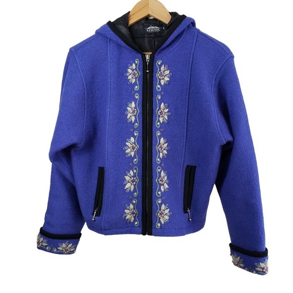 Icelandic Design Jackets & Blazers - Icelandic Vintage Wool Cardigan Cottage Core Floral Embroidered Hoodie Jacket M